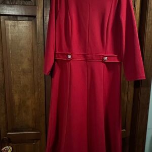 London Times Vibrant Red Long Sleeve Dress